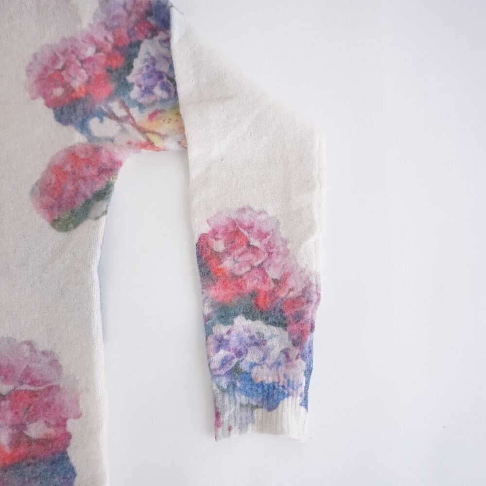 Bianco & Blu Watercolor Cream Pink Floral Mohair Romantic Cottagecore Sweater M - Picture 5 of 10